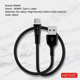 HENKS® QC 3.0 Certified Zinc Alloy Smart Fast Charging & Data Sync Cable for all Samsung, OnePlus, Oppo, Vivo, Xiaomi Type C Mobiles