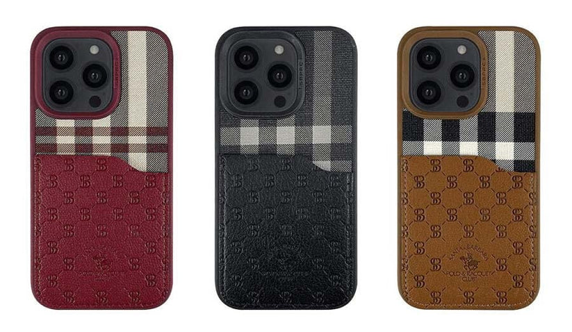 Santa Barbara Polo & Racquet Club ® Luxury Plaid Series Genuine Leather Case for iPhone 14 Series