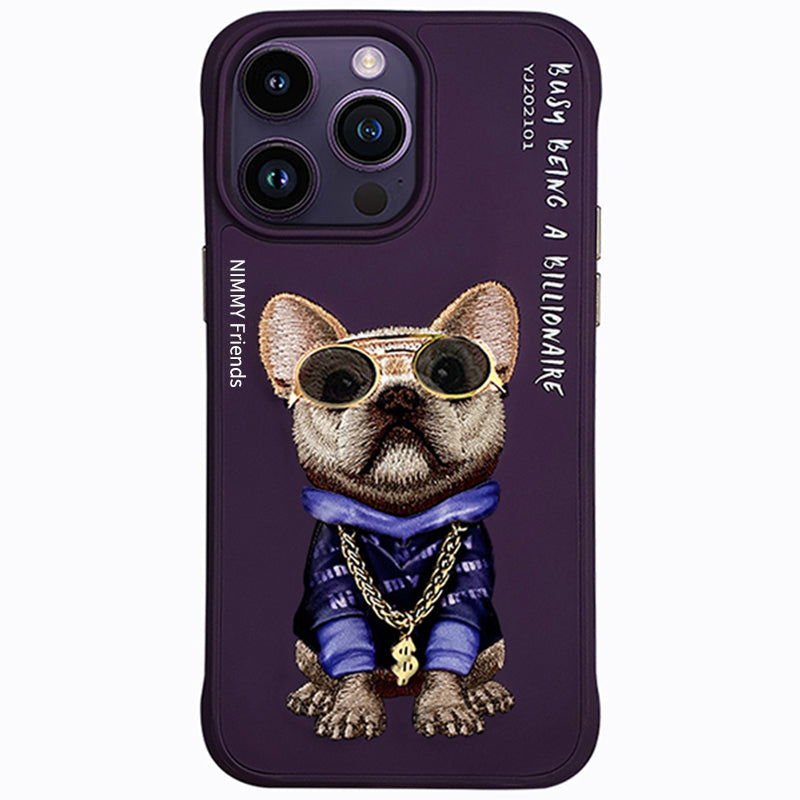 Nimmy Design 3D Embroidery Pug Face Bull Dog Cases for iPhone 14 Series