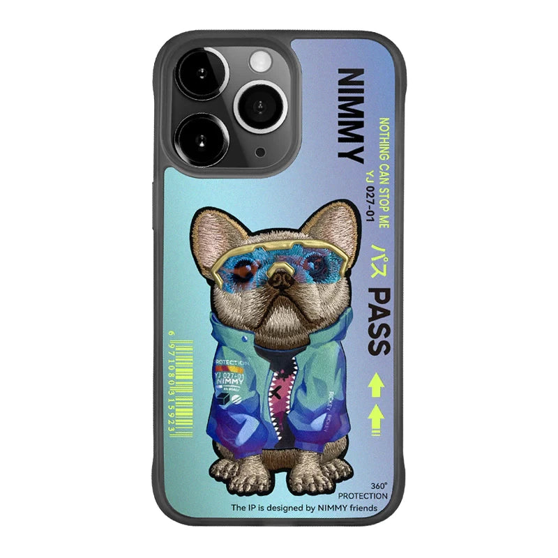 NIMMY 3D Embroidered Cat Color Changing Leather Glass Case for iPhone 14 Series
