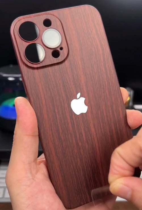 Luxury Plating 3D Wooden Look Snap on Premium Back Case For iPhone 15 Series with Logo