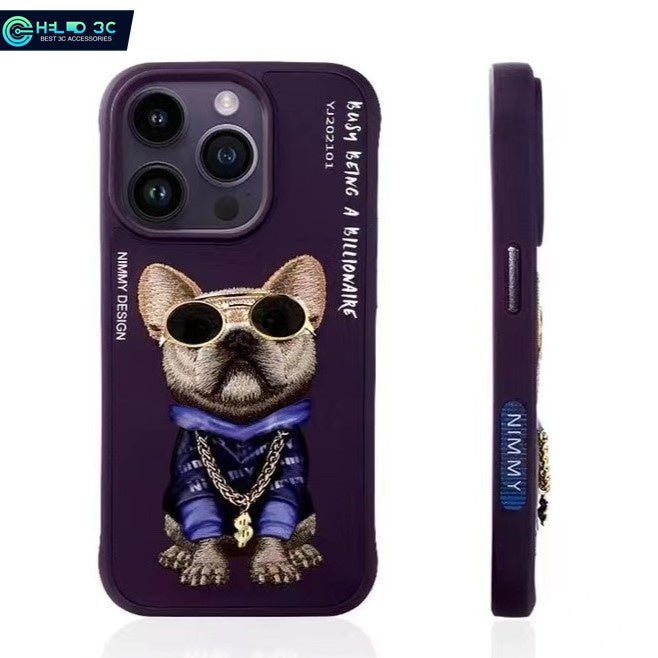 Nimmy Design 3D Embroidery Pug Face Bull Dog Cases for iPhone 14 Series