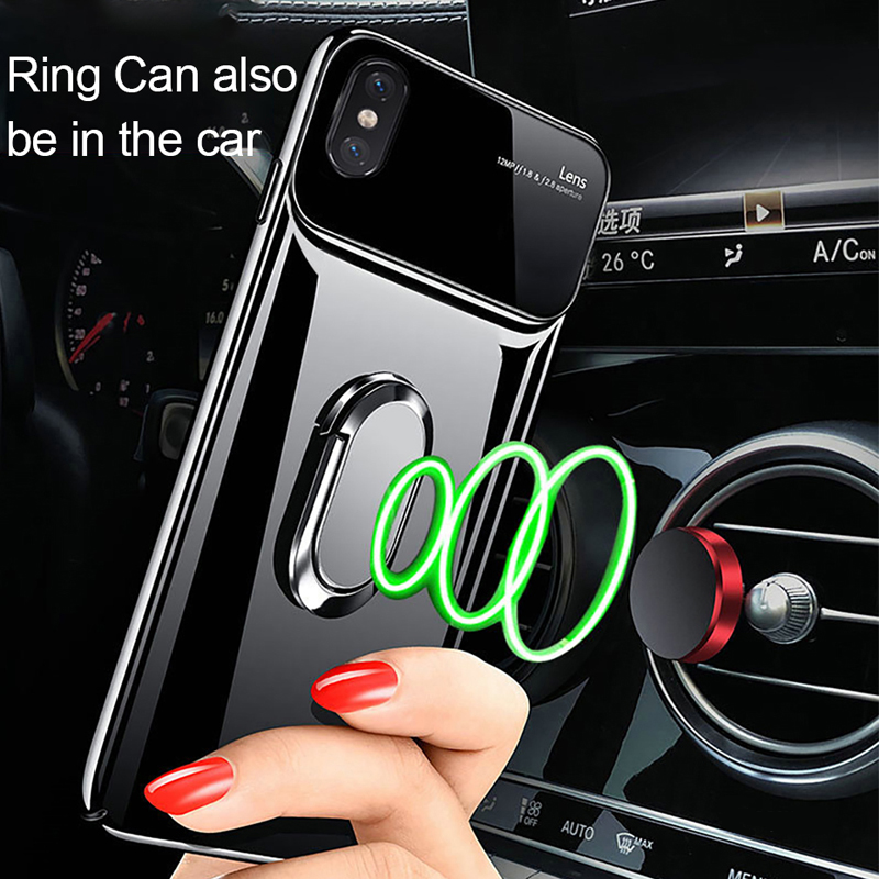 Luxury Smooth Mirror Effect Ring Holder Kickstand Back Case for Apple iPhone X / XS
