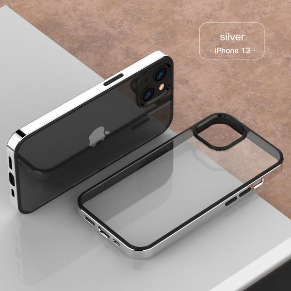 Luxury iPhone 14 Series Square Plating Frame Clear Case