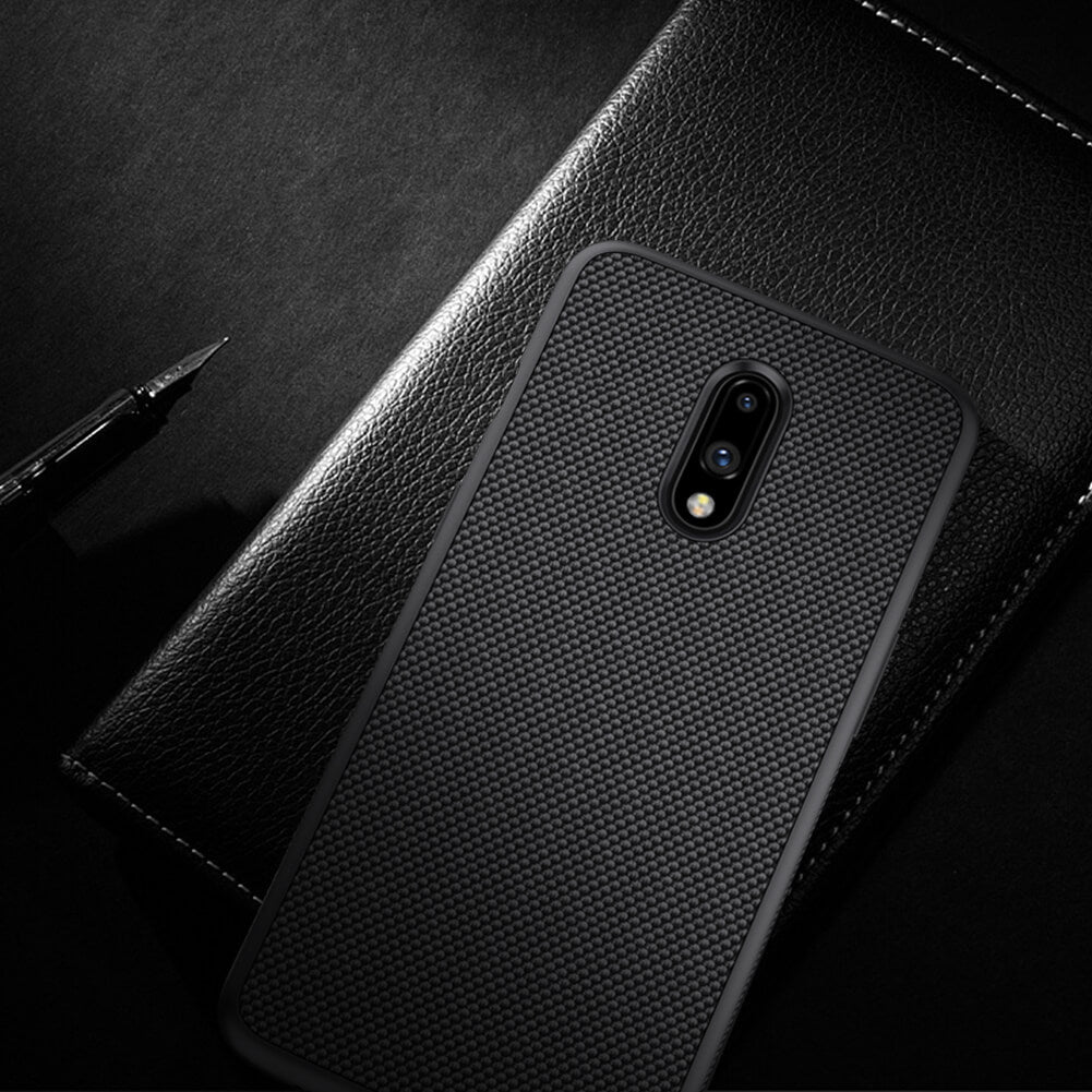 Luxury Nillkin Texture Series Nylon Knitted Finish Back Case with Soft TPU Armour Frame - BLACK