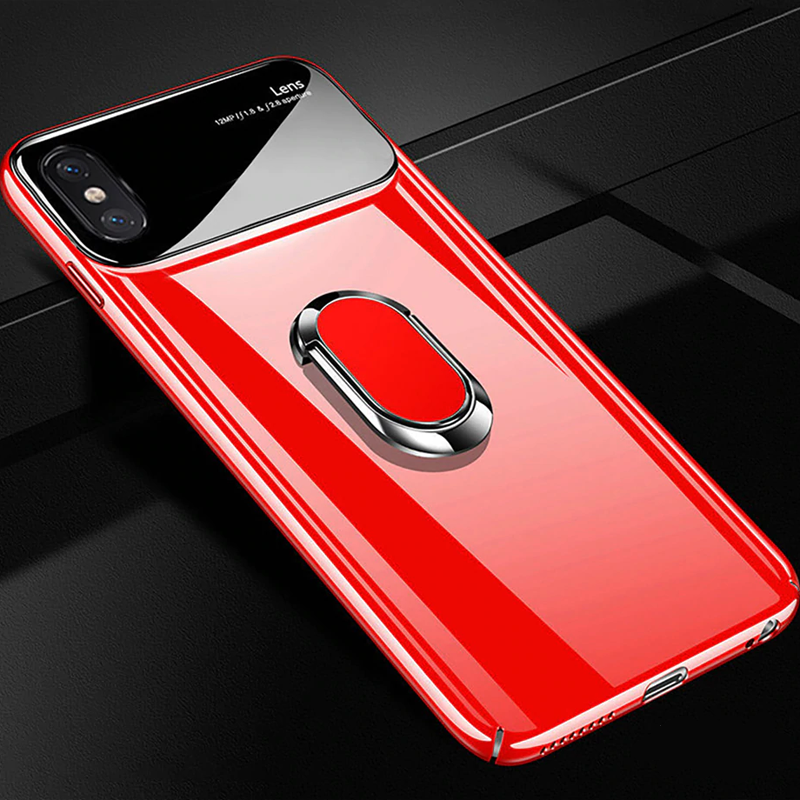 Luxury Smooth Mirror Effect Ring Holder Kickstand Back Case for Apple iPhone X / XS