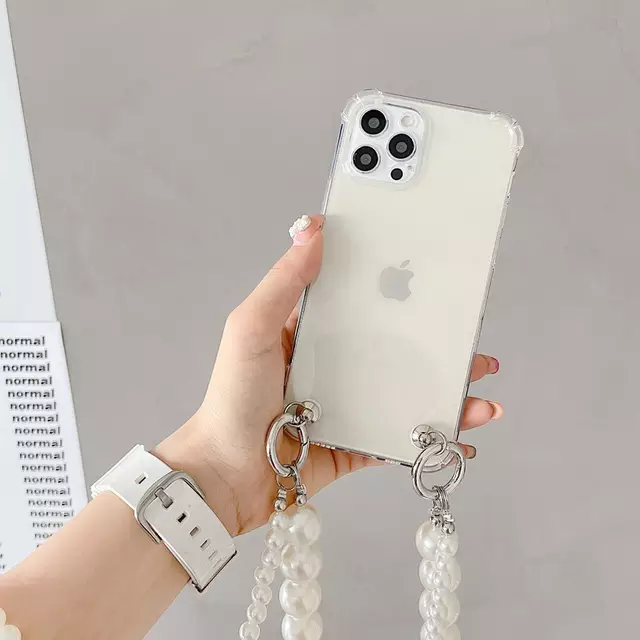 Clear iPhone case with Crossbody Pearl Strap for Apple iPhone 13 Series