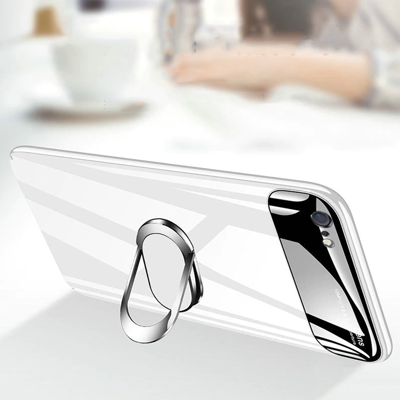 Luxury Smooth Mirror Effect Ring Holder Kickstand Back Case for Apple iPhone X / XS