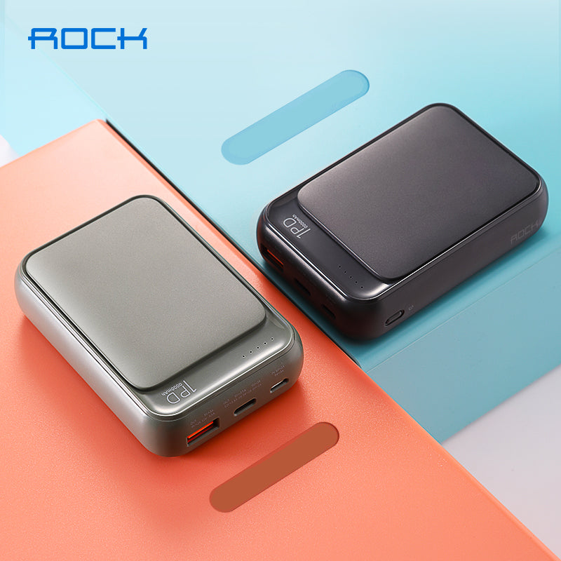 ROCK 18W QC 3.0 Type C PD 10000mah Quick Fast Charging Mini External Battery Power Bank - BLACK