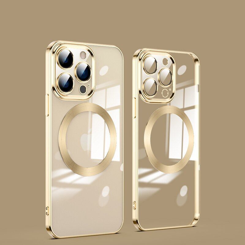 Luxury Square Silicon Magsafe Clear Case With Camera Protection For iPhone 14 Series