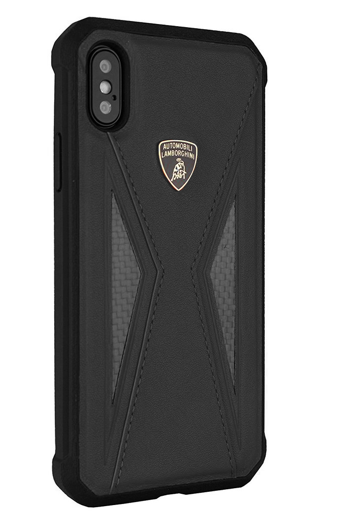 Luxury Genuine Leather & Carbon Fiber Hybrid Official Lamborghini Aventador D8 Series Anti Knock Back Case Cover for Apple iPhone X / XS 2018