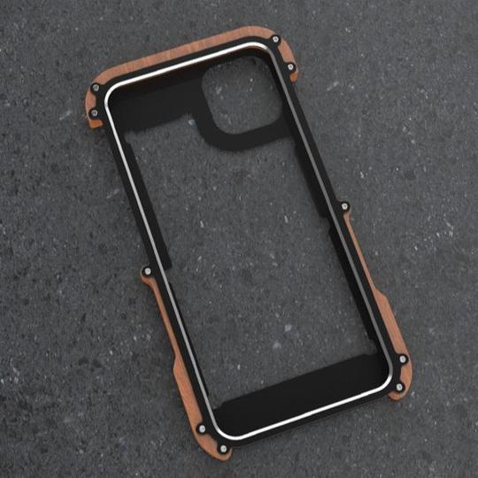 R-Just Aluminium & Natural Wood Anti Shock Bumper Case for iPhone 13