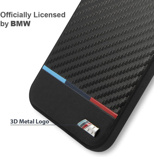 BMW Phone Case for iPhone 13 in Black with Horizontal Stripes, Leather M Collection Protective Case with Easy Snap-on, Shock Absorption & Signature Logo