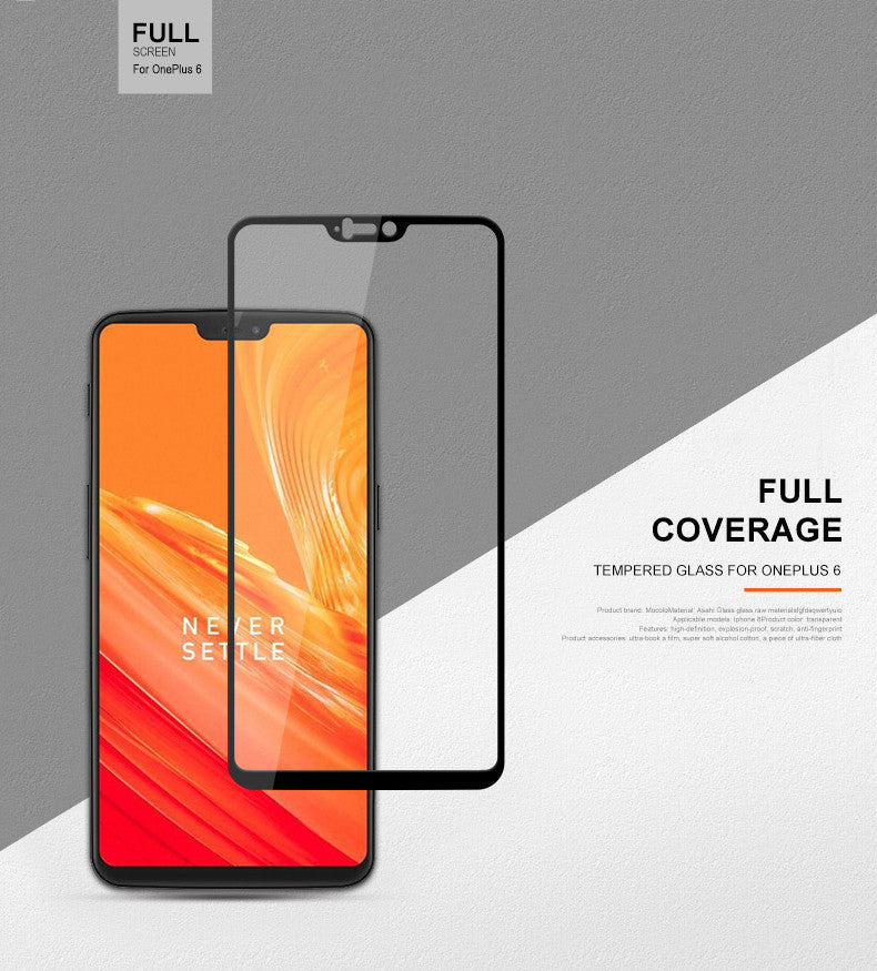 Henks Real 5D Full Glue Full Cover Anti Shatter Tempered Glass Screen Protector for OnePlus 6 / One Plus 6 - BLACK