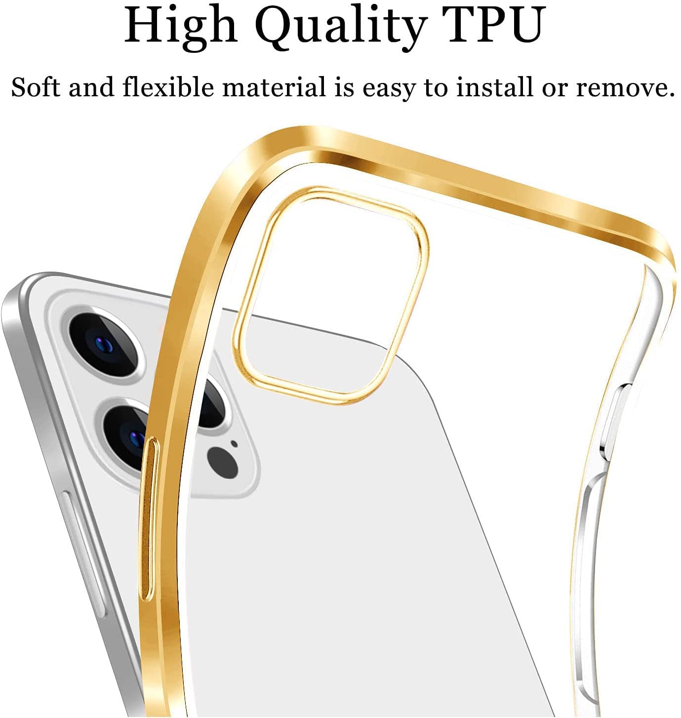 Premium Electroplated Glossy Look Square Silicon Clear Case For iPhone 13 Pro Max