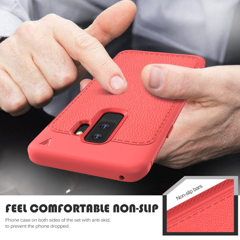 Premium Fine Grain Leather Print Anti Knock TPU Back Case Cover for Samsung Galaxy S9 Plus