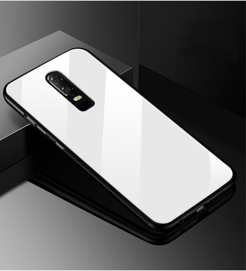 Luxury Smooth & Glossy Finish Tempered Glass Back with Soft TPU Bumper Frame Case Cover for OnePlus 6 / One Plus 6