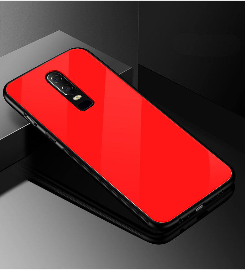 Luxury Smooth & Glossy Finish Tempered Glass Back with Soft TPU Bumper Frame Case Cover for OnePlus 6 / One Plus 6