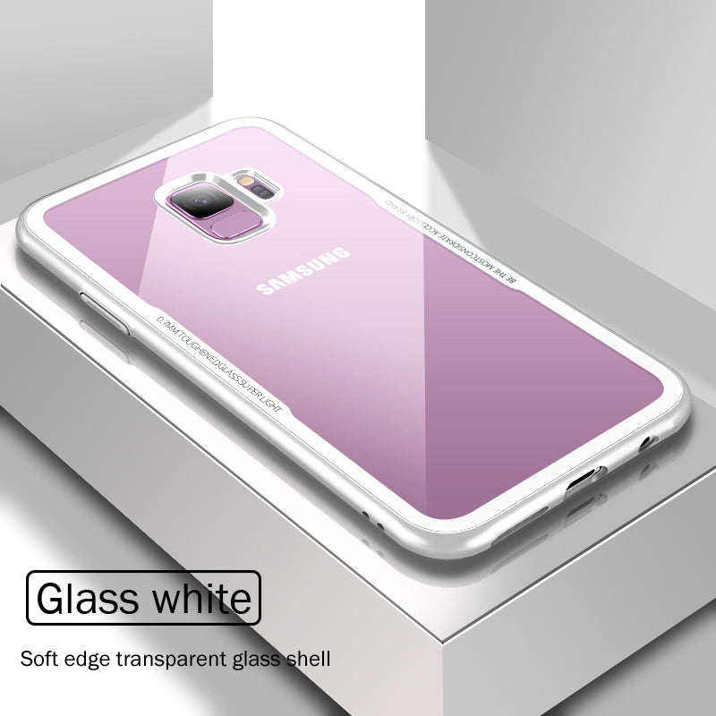 Premium Tempered Glass Transparent Protective Case with Soft TPU Bumper Cover Case for Samsung Galaxy S9 - BLACK