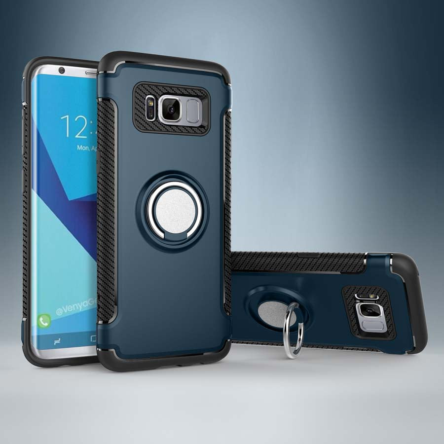 Luxury Carbon Fiber Design Shockproof Hybrid Ring Holder Case for Samsung Galaxy S8