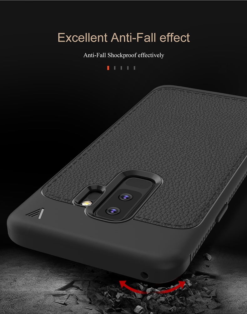 Premium Fine Grain Leather Print Anti Knock TPU Back Case Cover for Samsung Galaxy S9 Plus