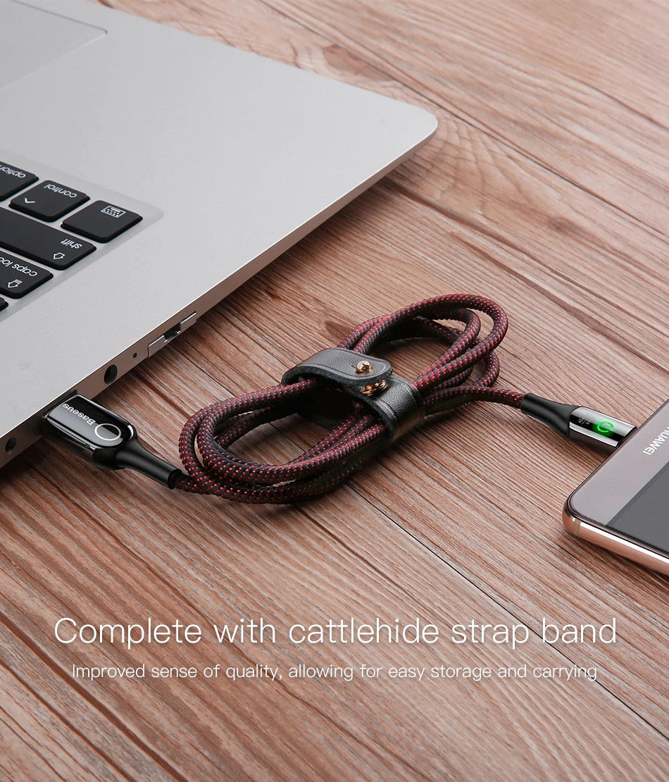 Baseus LED Light Auto Disconnect 2.4A Fast Charging Type C Cable Cable Data Cord for Samsung, OnePlus, Motorola, Xiaomi