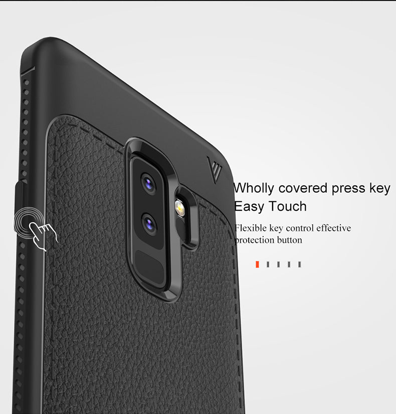 Premium Fine Grain Leather Print Anti Knock TPU Back Case Cover for Samsung Galaxy S9 Plus