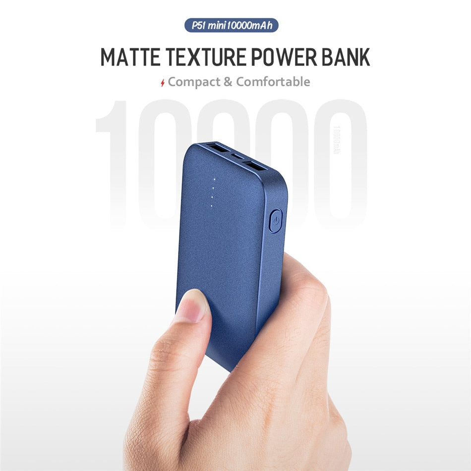 ROCK P51 Ultra Matte Finish 10000mah Quick Fast Charging Mini External Power Bank