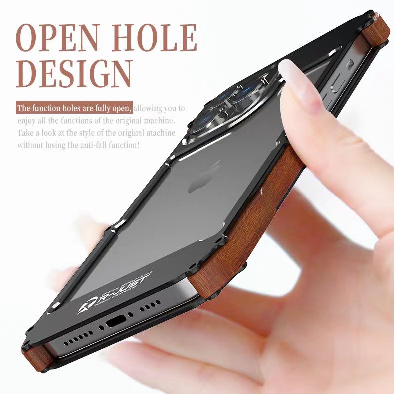 R-Just IRONWOOD Light Slim Timber Aluminum Metal Wood Bumper Case Cover for iPhone 14 Series.