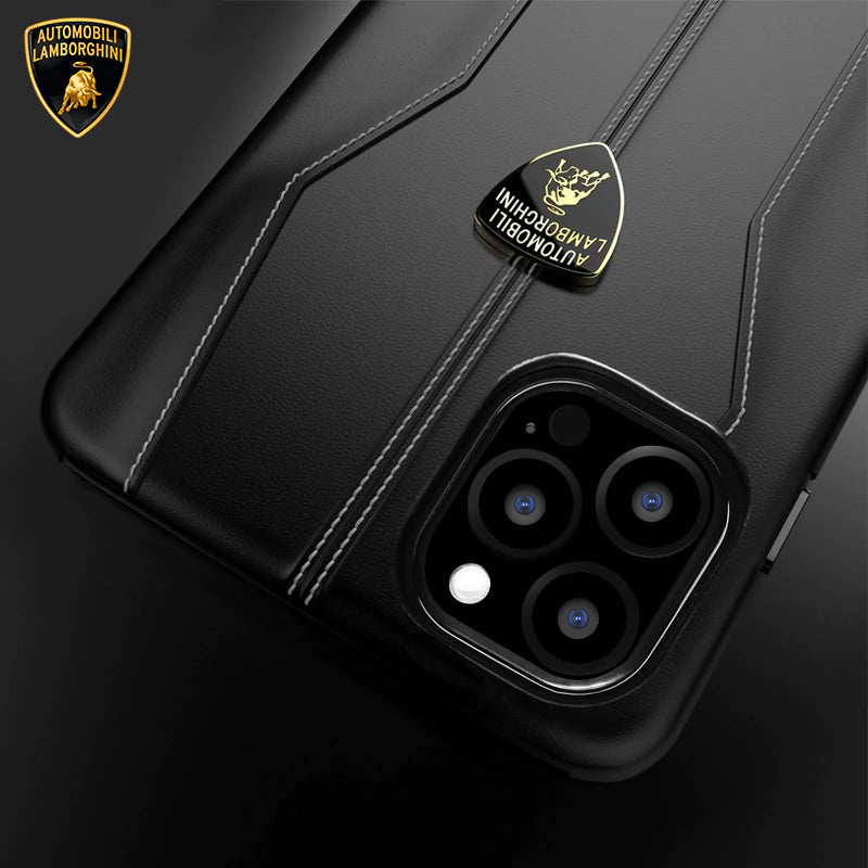 Luxury Genuine Leather Hand Crafted Official Lamborghini Huracan D1 Series Cover for Apple iPhone 13 Pro