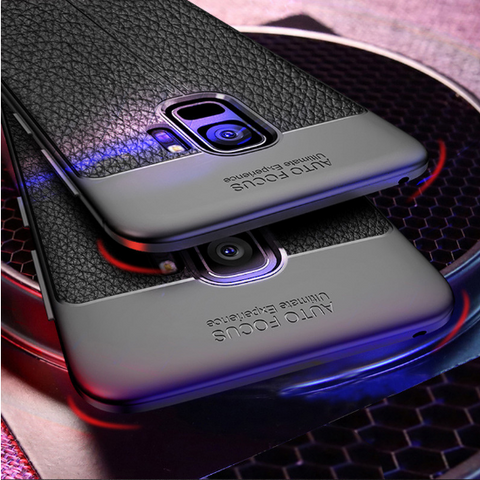 Premium Fine Grain Leather Print Anti Knock TPU Back Case Cover for Samsung Galaxy S9