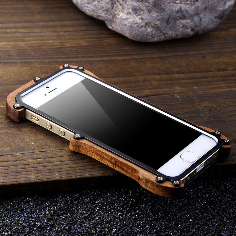 R-Just IRONWOOD Light Slim Timber Aluminum Metal Wood Bumper Case Cover for iPhone 14 Series