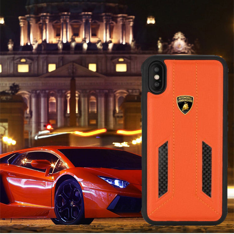 Luxury Genuine Leather & Carbon Fiber Hybrid Official Lamborghini Huracan D6 Series Shockproof Back Case Cover for Apple iPhone X / XS 2018
