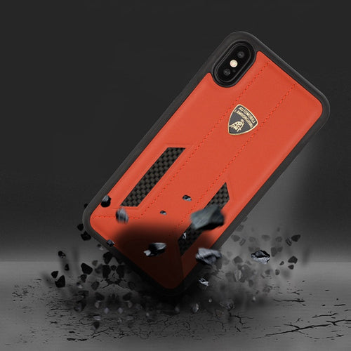 Luxury Genuine Leather & Carbon Fiber Hybrid Official Lamborghini Huracan D6 Series Shockproof Back Case Cover for Apple iPhone X / XS 2018
