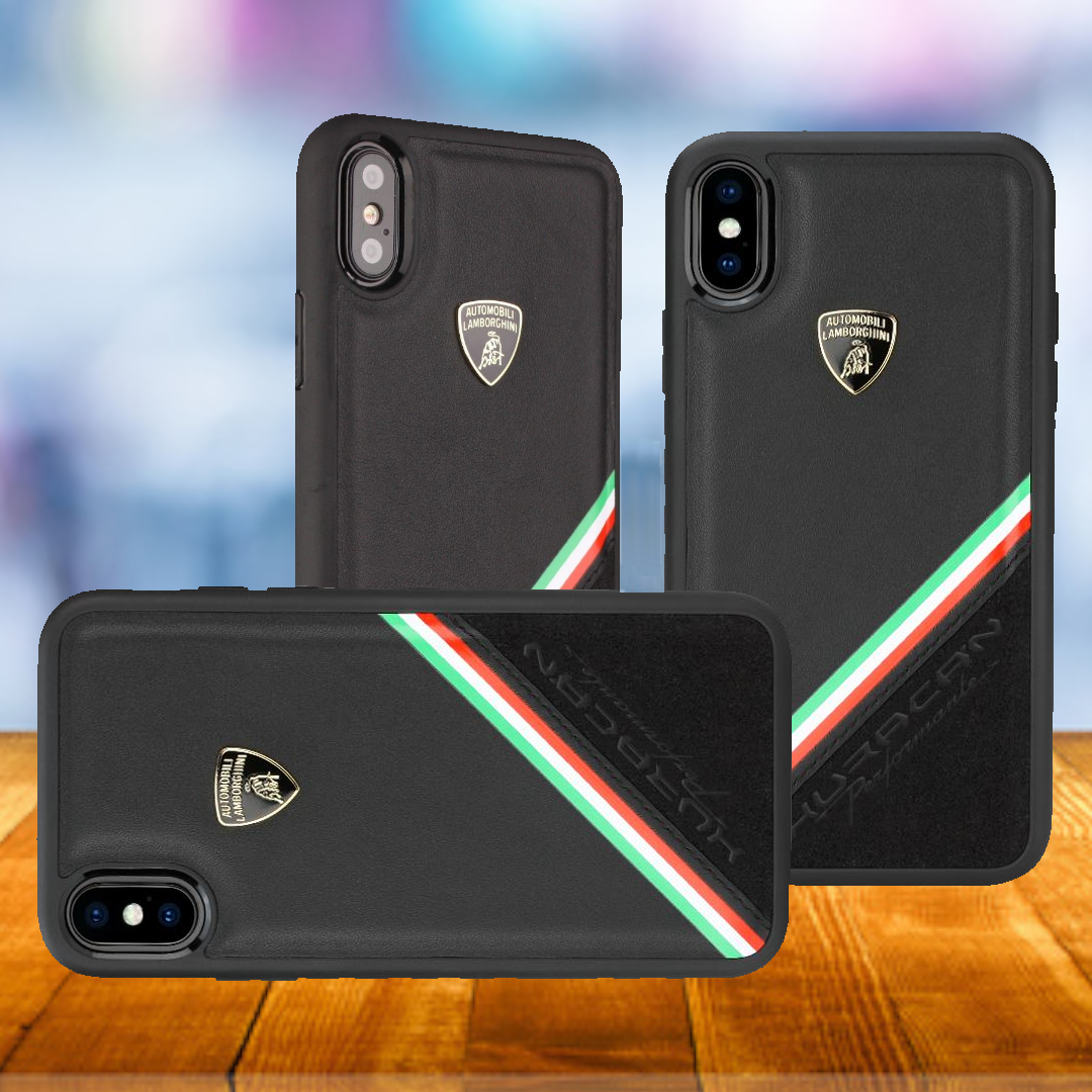 Luxury Genuine Leather & Carbon Fiber Hybrid Official Lamborghini Huracan D11 Series Drop Protection Back Case Cover for Apple iPhone X / XS 2018