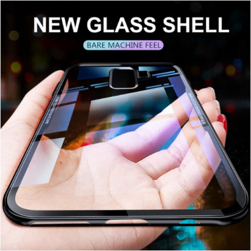 Luxury 9H Tempered Glass Protective Back Case with Soft TPU Bumper Cover for Samsung Galaxy S9 Plus/ S 9+ - BLACK