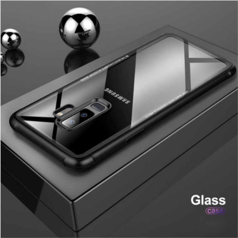 Luxury 9H Tempered Glass Protective Back Case with Soft TPU Bumper Cover for Samsung Galaxy S9 Plus/ S 9+ - BLACK