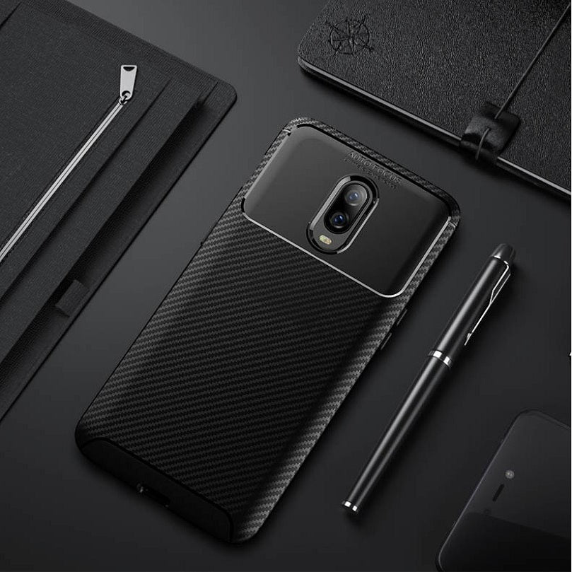 Luxury Shockproof Hybrid Armor Soft Silicone Carbon Fiber Back Case Cover for OnePlus 6T