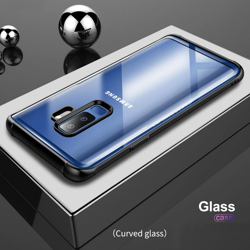 Luxury 9H Hardness Clear Tempered Glass Back Case Cover With Soft TPU Edges for Samsung Galaxy S9 Plus