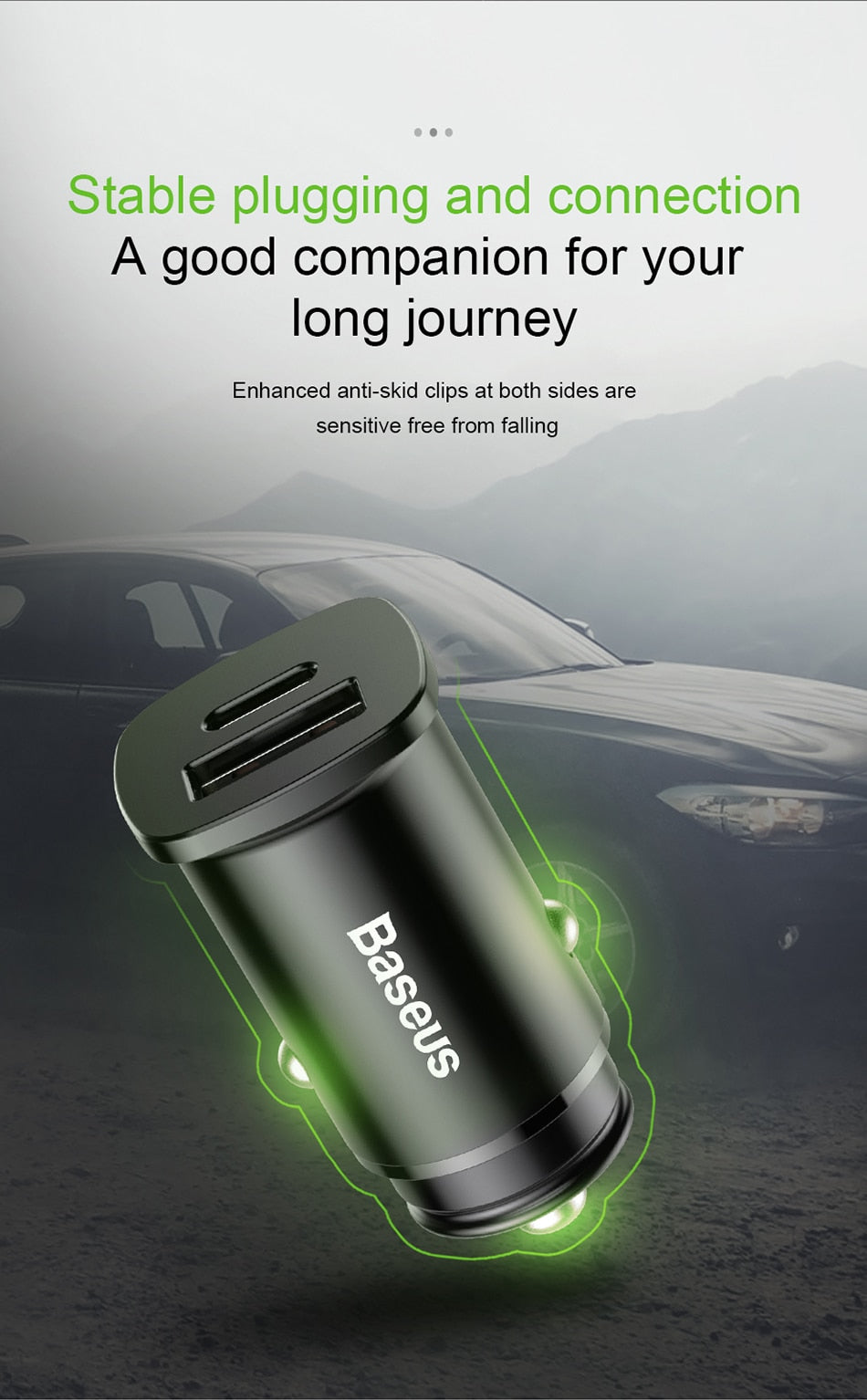 Baseus Quick Charge 4.0 30W Dual USB PD Type C Fast Charging Car Phone Charger For iPhone Samsung Xiaomi