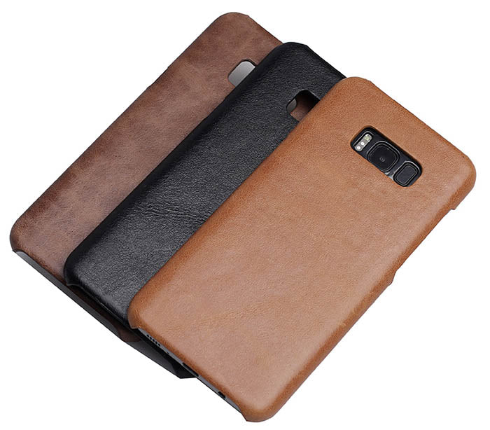 Luxury Leather Finish Anti Knock Hard PC Back Case Cover with Back Screen Guard for Samsung Galaxy S8