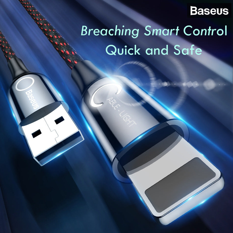Baseus LED Lighting Auto Disconnect 2.4A Fast Charging Lightning Cable Cable Data Cord for iPhone XS Max XR X 8 7 6 6S Plus SE - BLACK