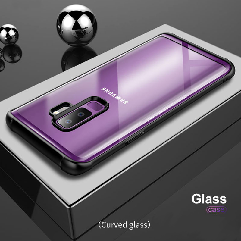 Luxury 9H Hardness Clear Tempered Glass Back Case Cover With Soft TPU Edges for Samsung Galaxy S9 Plus