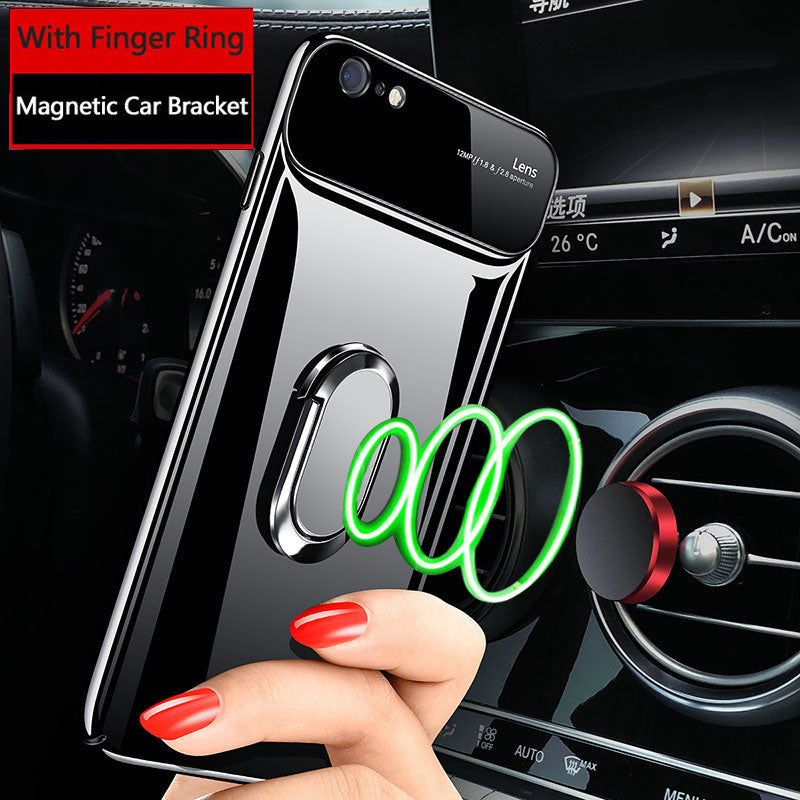 Luxury Glossy Camera Lens Protection Case with Magnetic Ring Holder Cover for Apple iPhone 7