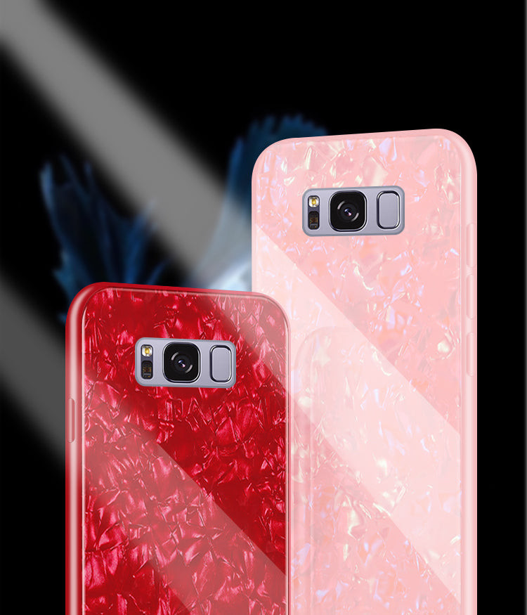 Luxury Marble Finish Bling Shell Tempered Glass Hard Back Case Cover for Samsung Galaxy S8 Plus