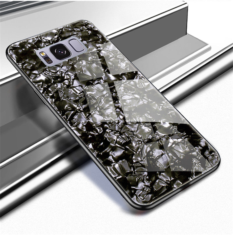 Luxury Marble Finish Bling Shell Tempered Glass Hard Back Case Cover for Samsung Galaxy S8
