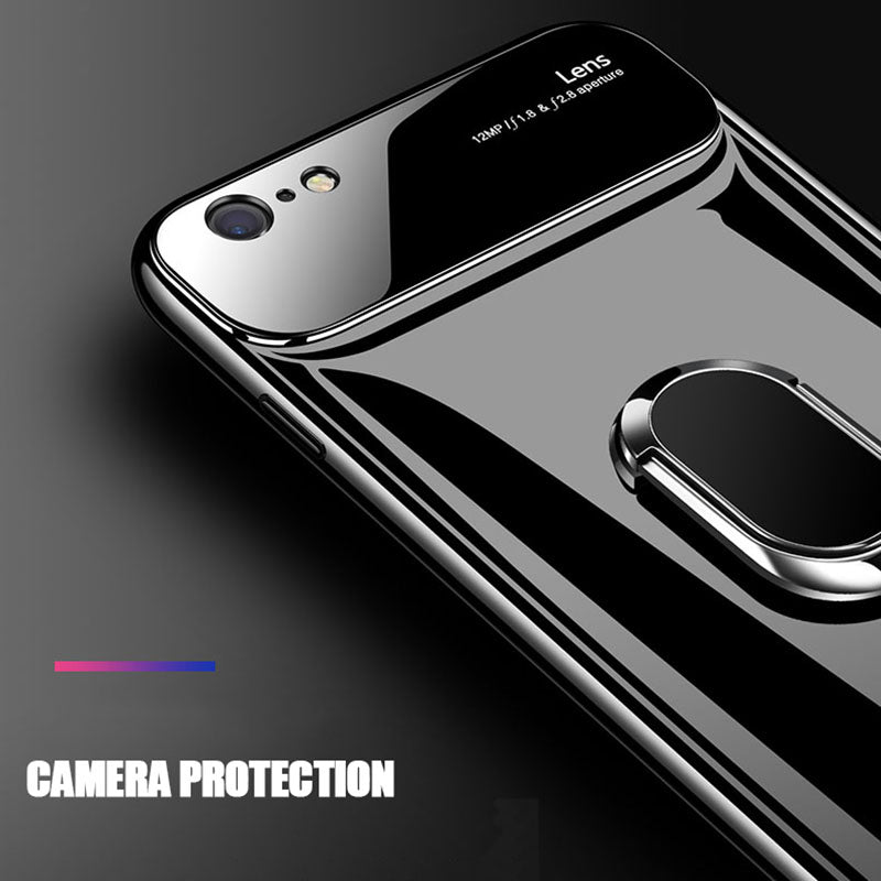 Luxury Glossy Camera Lens Protection Case with Magnetic Ring Holder Cover for Apple iPhone 7