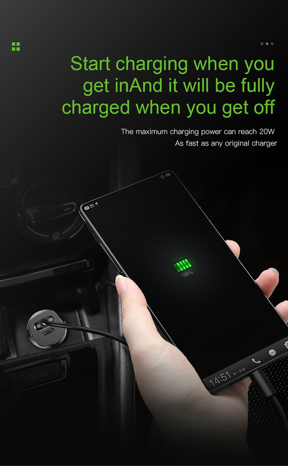 Baseus Quick Charge 4.0 30W Dual USB PD Type C Fast Charging Car Phone Charger For iPhone Samsung Xiaomi