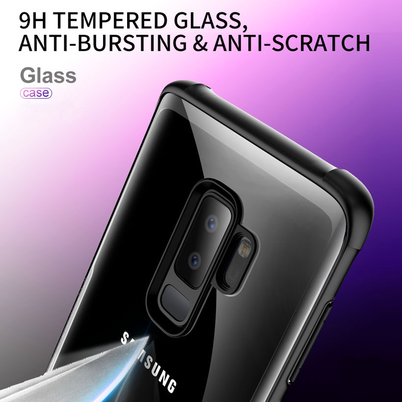 Luxury 9H Hardness Clear Tempered Glass Back Case Cover With Soft TPU Edges for Samsung Galaxy S9 Plus