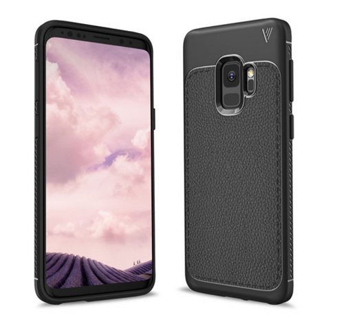 Premium Fine Grain Leather Print Anti Knock TPU Back Case Cover for Samsung Galaxy S9